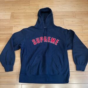 Supreme Dark Blue Hoodie with Red Logo